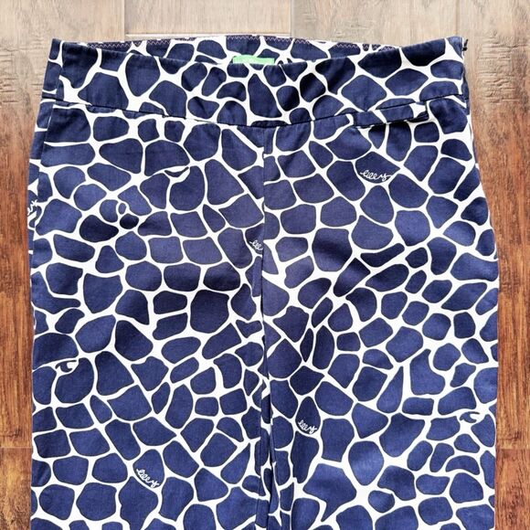 🦒Lilly Pulitzer Giraffe Print Palm Beach Fit Cropped Pants Sz 4 Navy Cute Preppy - Picture 3 of 16